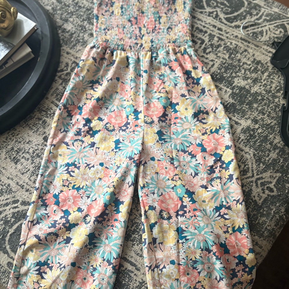 Floral Print Elastic-Waist Women's Jumpsuit Pants - Navy Multicolor